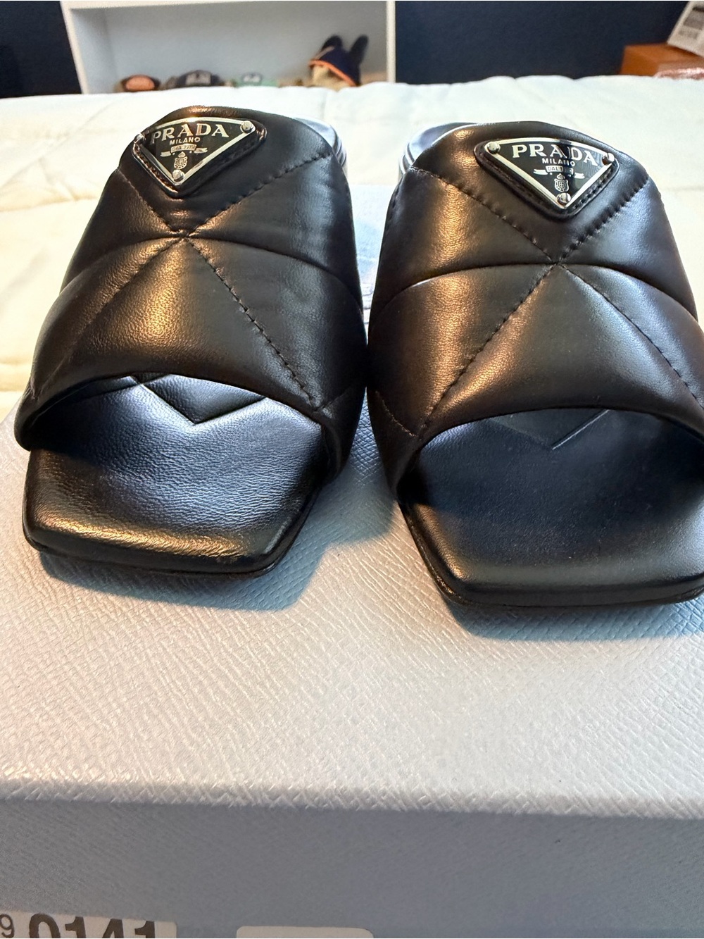 Prada Black Quilted Leather Slide Mules with Logo Triangle - Picture 4 of 6